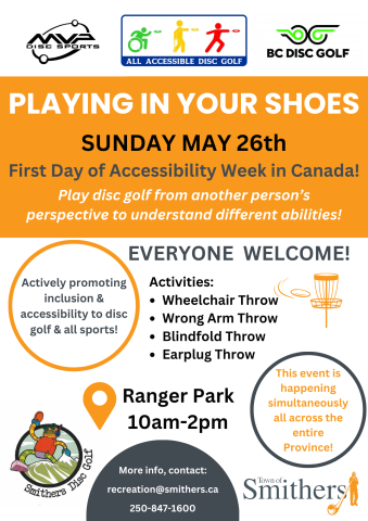 Playing in your shoes - Accessibility Week in Canada - May 26th at Ranger Park from 10am-2pm.