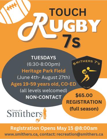 Touch 7 Rugby - Heritage Park Tuesdays from 6:30pm - 8:00pm June to August. 